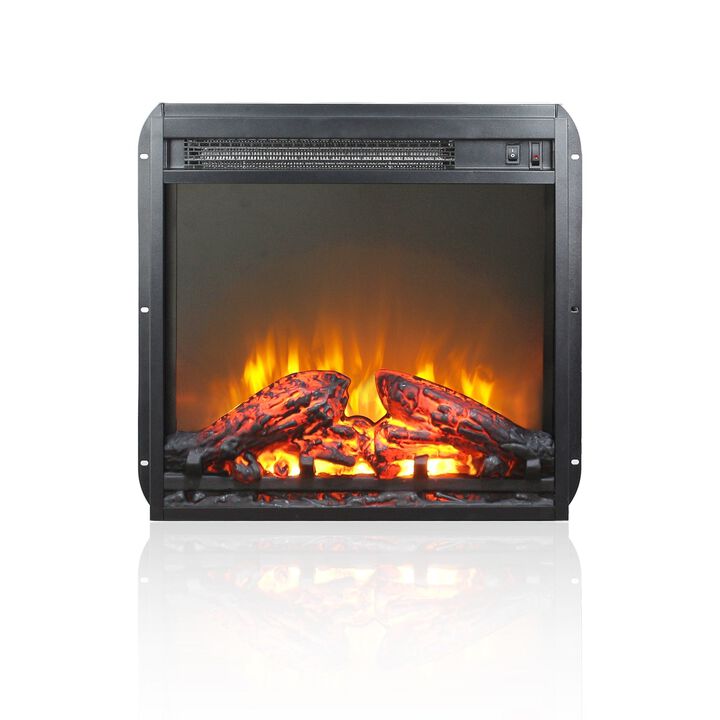 MONDAWE 18 Inch Electric Fireplace Insert, Ultra Thin Heater With Log Set & Realistic Flam, Overheating Protection