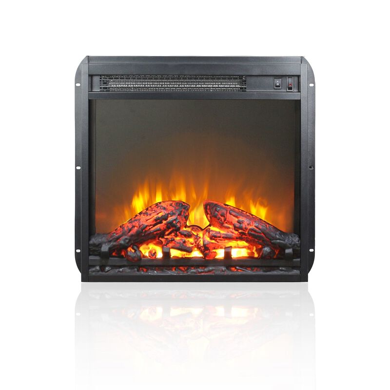MONDAWE 18 Inch Electric Fireplace Insert, Ultra Thin Heater With Log Set & Realistic Flam, Overheating Protection