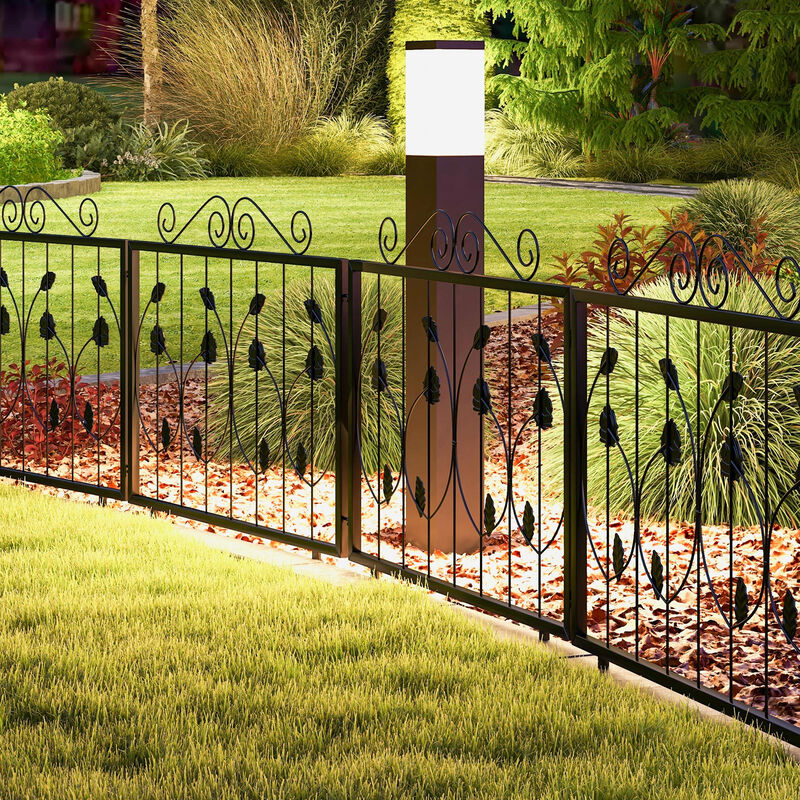 Decorative Garden Fence with 8 Panels Animal Barrier-Black