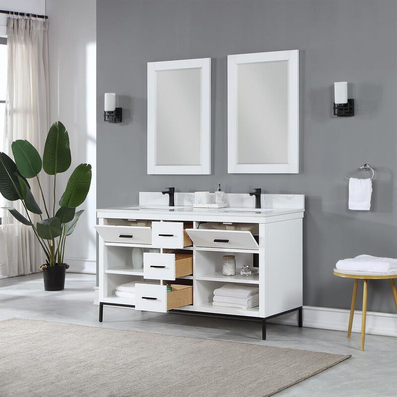 Altair 60 Double Bathroom Vanity Set in White with Mirror