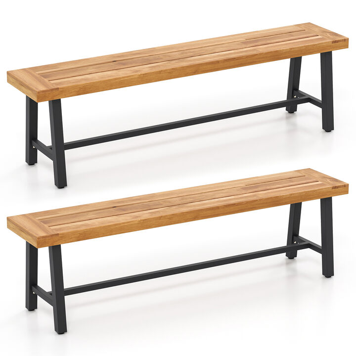 3-Person Acacia Patio Wood Outdoor Backless Bench-Set of 2