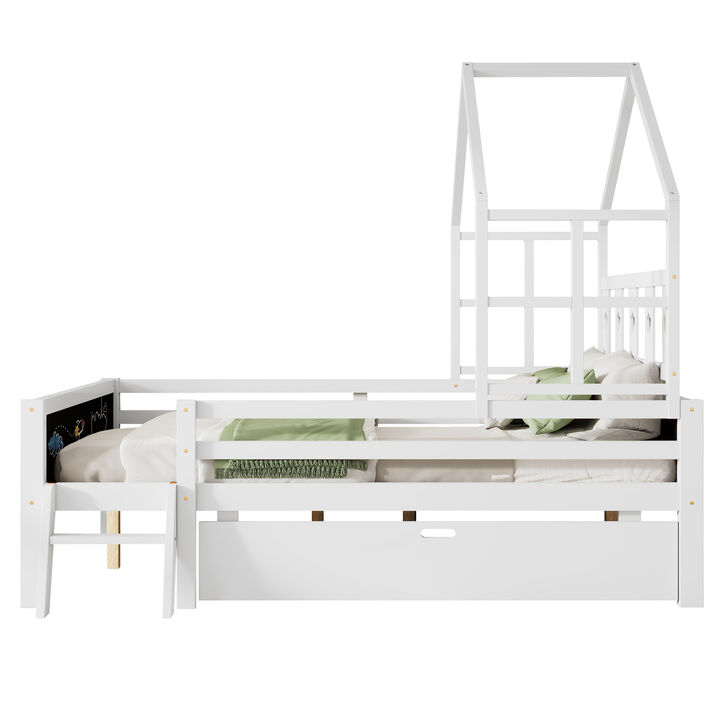 Merax Kids House Bed with Ladder and Storage Drawers