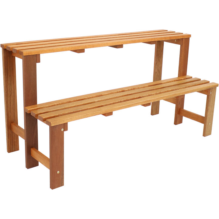 Sunnydaze 2-Tier Meranti Wood Plant Stand with Teak Oil Finish - 24 in