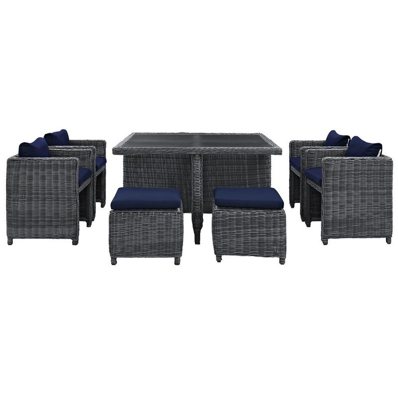 Summon 9 Piece Outdoor Patio Sunbrella Dining Set - Canvas Navy