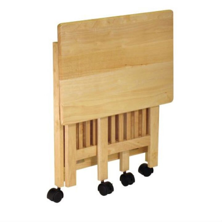 Hivvago 3-Shelf Folding Wood Printer Stand Cart in Natural with Lockable Casters