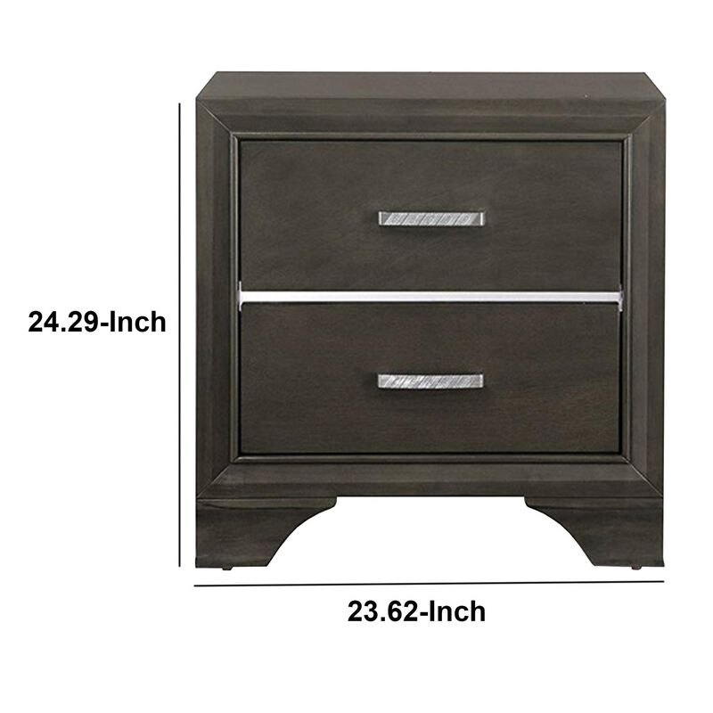 Wooden Two Drawer Nightstand With Bracket Legs, Gray-Benzara