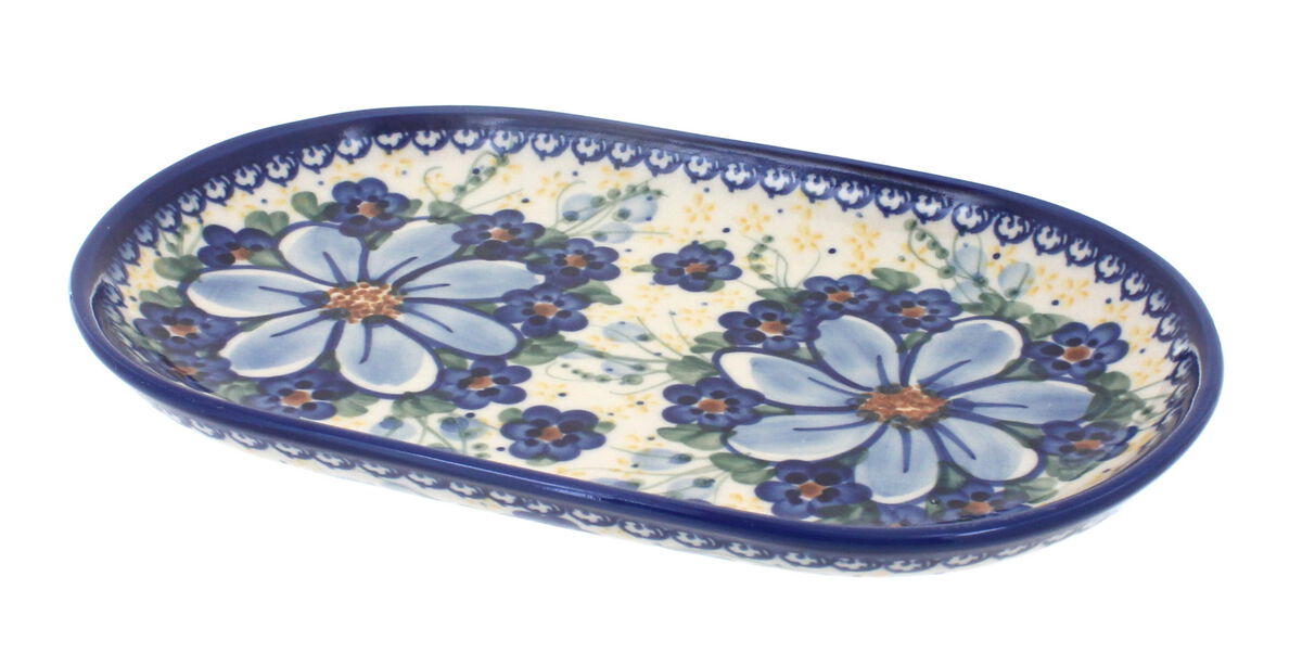 Blue Rose Polish Pottery Butterfly Small Oval Dish