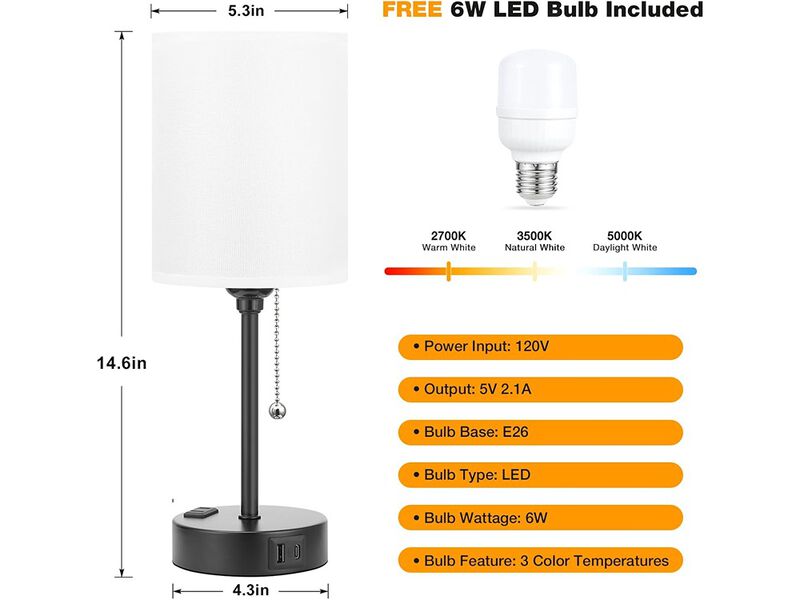 Pull Chain Table Lamps with AC Outlet