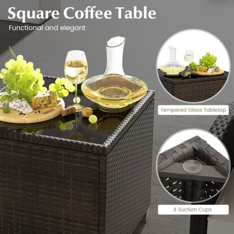 Hivvago 5 Pieces Patio Rattan Furniture with 2 Ottomans and Tempered Glass Coffee Table