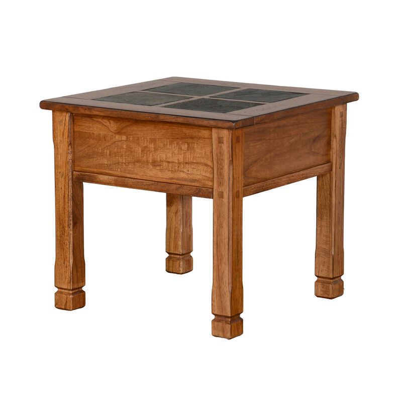 Marv Side End Table w Drawer, 26 Inch Square Slate Inlay Top, Brown - Benzara