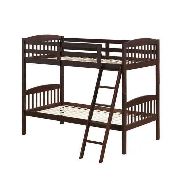 Hivvago Hardwood Twin Bunk Beds with Inclined Ladder and Safety Guardrails
