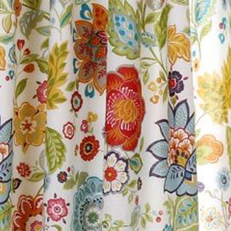 84 Inch Window Panel Curtain, Red and Blue Flowers, Polyester, Back Ties - Benzara