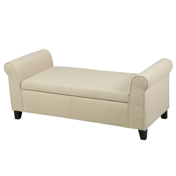 Jacob Ottoman Bench with Storage, 50 Inch Rectangular Padded, Beige - Benzara