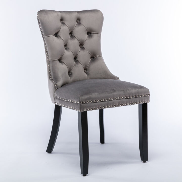 Contemporary Velvet Upholstered Dining Chair Set, Gray, 2-Pcs