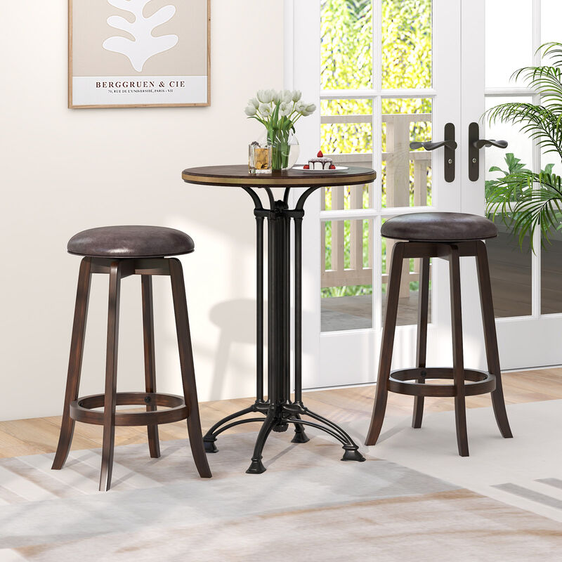 Set of 2 Upholstered PU Leather Bar Stool with 360° Swivel Round Seat
