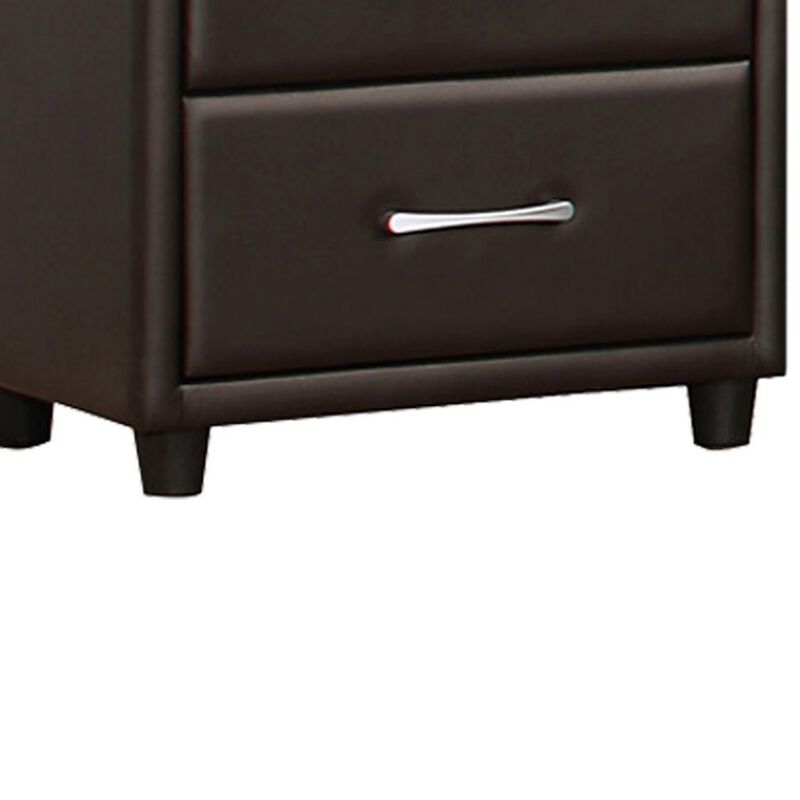 2 Drawer Nightstand In Wood And PVC, Black-Benzara
