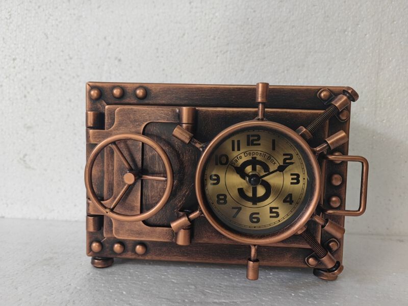 Gold Table clock with Piggy Bank
