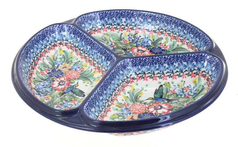 Blue Rose Polish Pottery Teresa Three Part Divided Dish