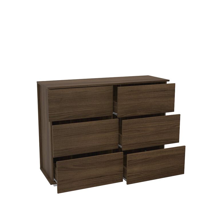Polifurniture Madison Modern 6 Drawer Double Dresser, Walnut