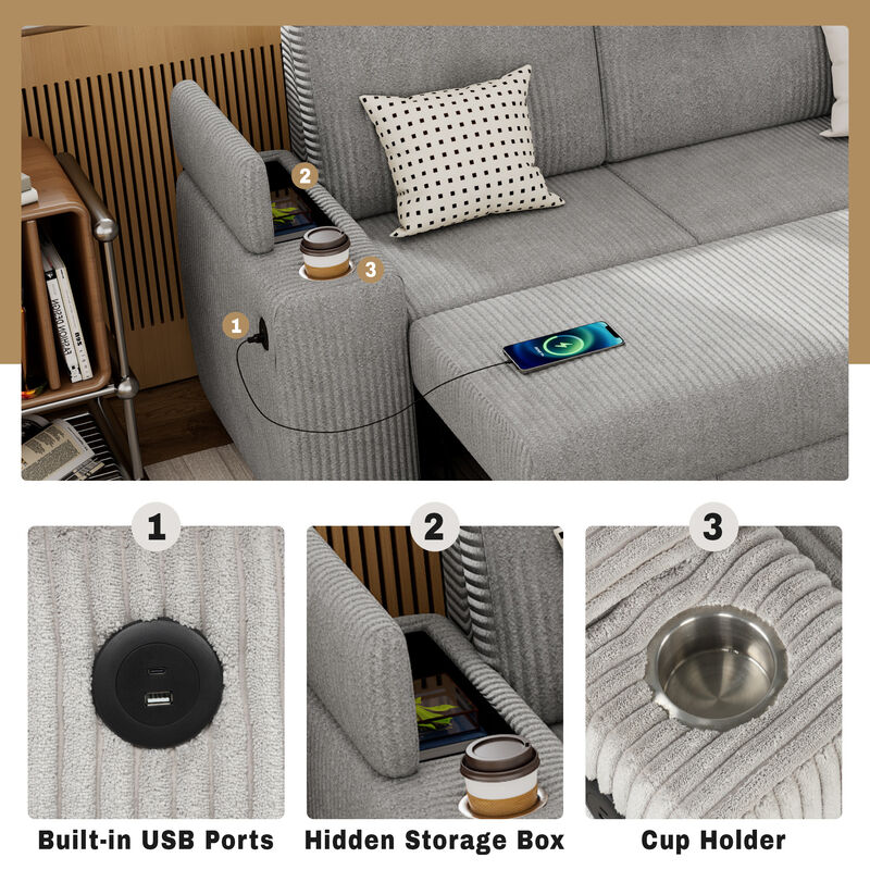 Merax L-shaped Sofa with Movable Ottoman and Stool