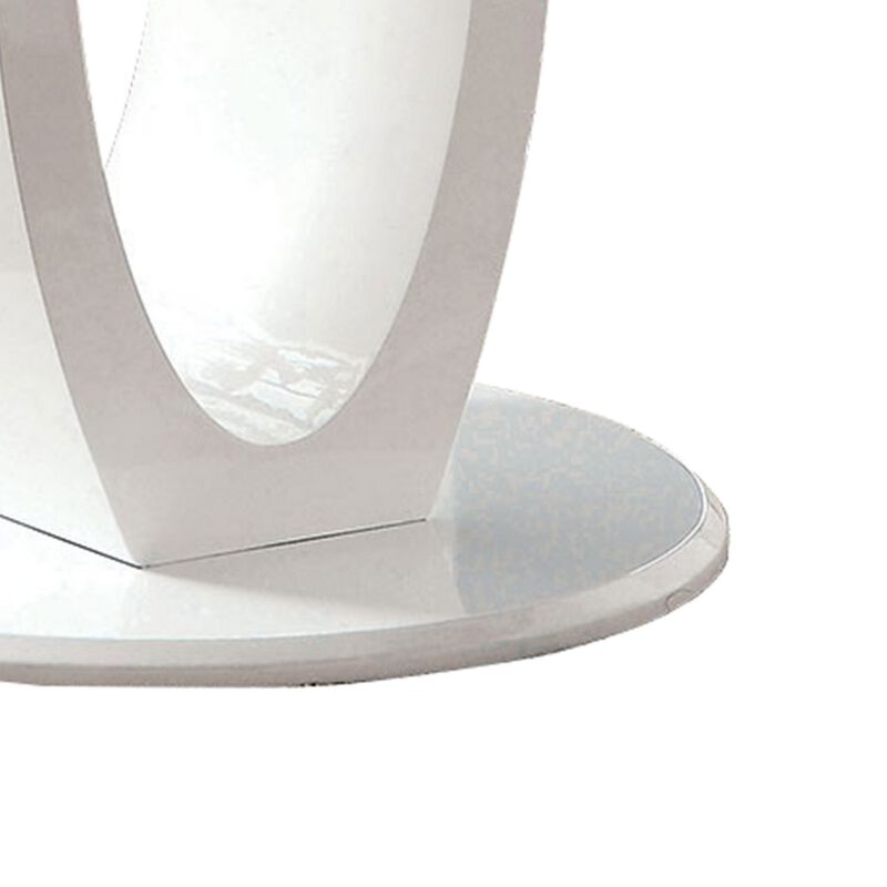 Round Glass Top Counter Height Table with Oval Shaped Base, White-Benzara