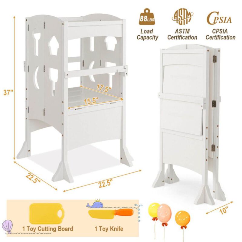 Hivvago Folding Wooden Step Stool with Lockable Safety Rail for Toddler 3+