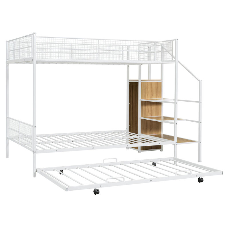 Merax Metal Bunk Bed with Trundle and Wardrobe