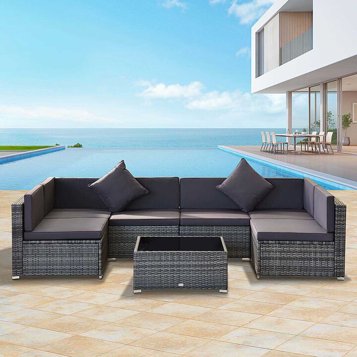 7PC Rattan Wicker Sofa Set Sectional Couch Cushioned Furniture Patio Outdoor