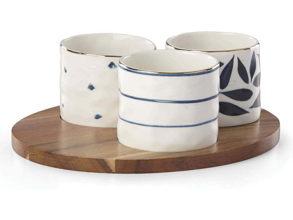 Lenox Blue Bay 4-Piece Snack Bowl & Tray Set, 2.10 LB