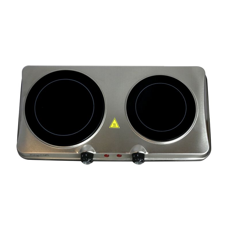 MegaChef Electric Easily Portable Heavy Duty Lightweight Dual Size Infrared Burner Cooktop Buffet Range in Sleek Steel