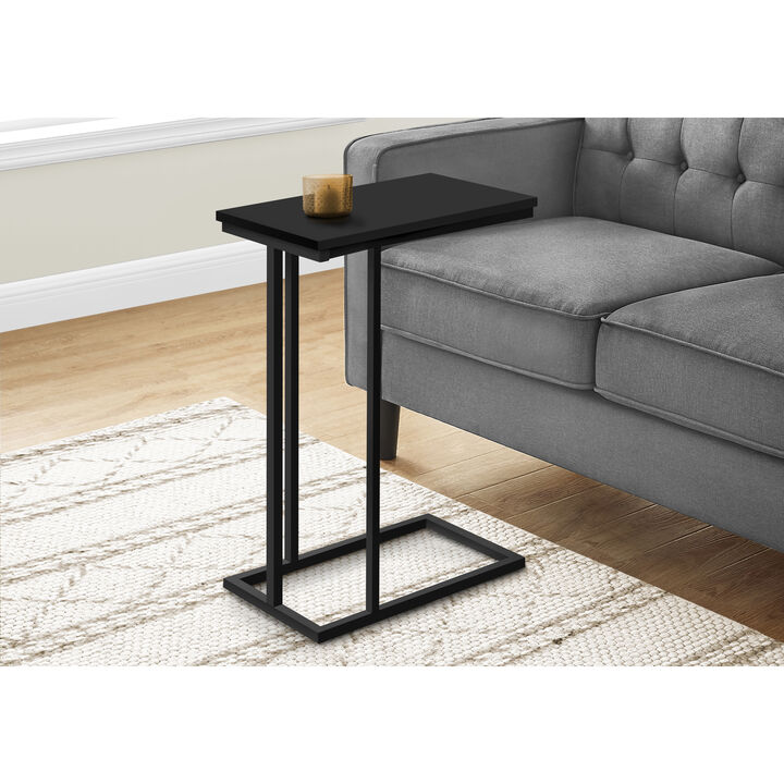 Monarch Specialties I 3467 Accent Table, C-shaped, End, Side, Snack, Living Room, Bedroom, Metal, Laminate, Black, Contemporary, Modern
