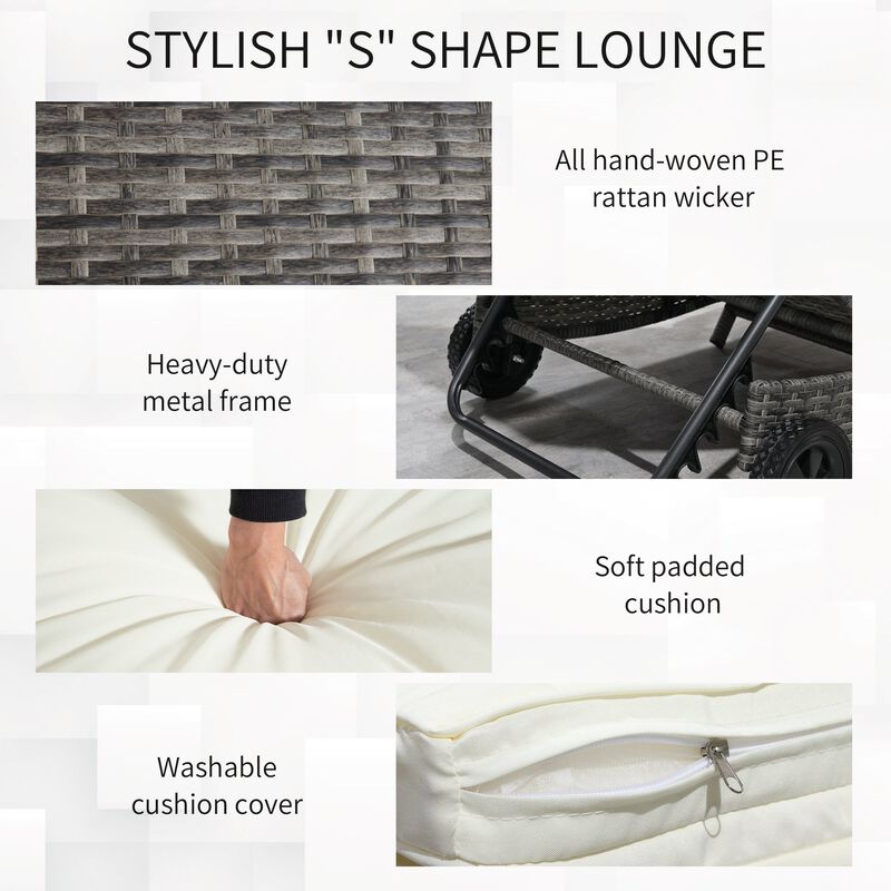 Off-white Sun Lounger: Wicker Chaise with Adjustable Backrest