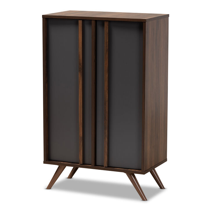 Baxton Studio Naoki Modern Two Tone Grey and Walnut Finished Wood 2 Door Shoe Cabinet