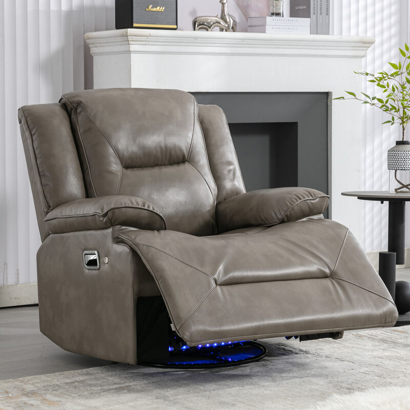 360° Swivel and Rocking Home Theater Recliner Manual Recliner Chair with a LED Light Strip for Living Room,Bedroom, Black