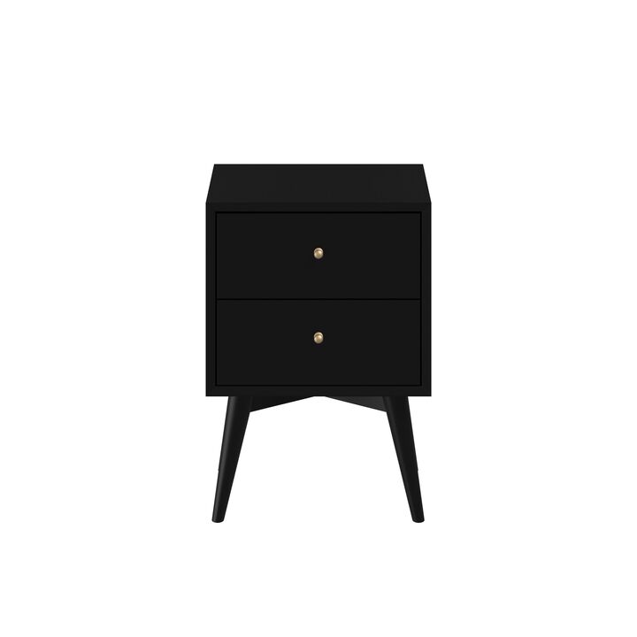 Flynn Mid Century Modern 2 Drawer Nightstand, Black Flynn Mid Century Modern 2 Drawer Nightstand, Black