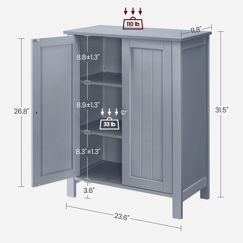 Bathroom Floor Storage Cabinet with Double Door Adjustable Shelf