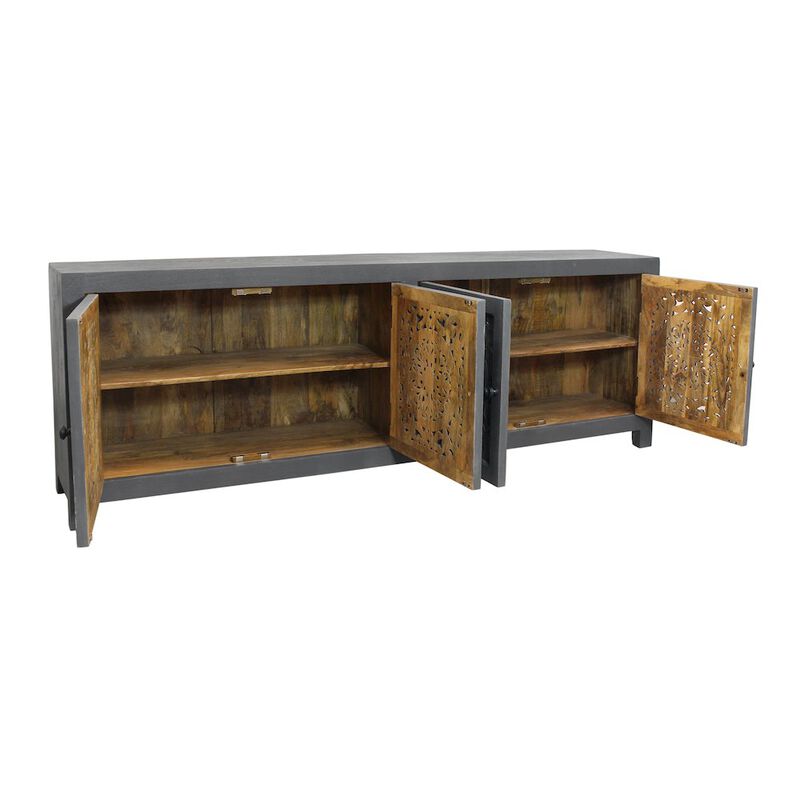 Alex Hamilton Waverly Solid Wood Media Cabinet with 4 Doors and Gray Finish