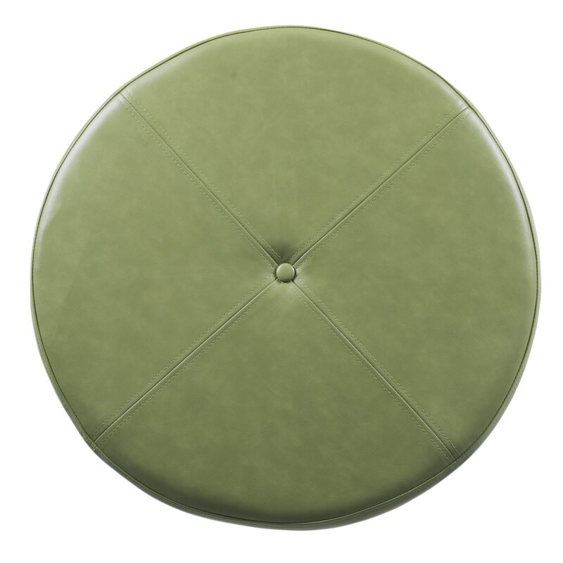 Leatherette Upholstered Wooden Ottoman with Single Button Tufted Lift Top Storage, Green, Large - Benzara