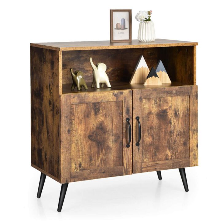 Hivvago Mid-century Wooden Storage Cabinet Wine Glass Holders-Rustic Brown