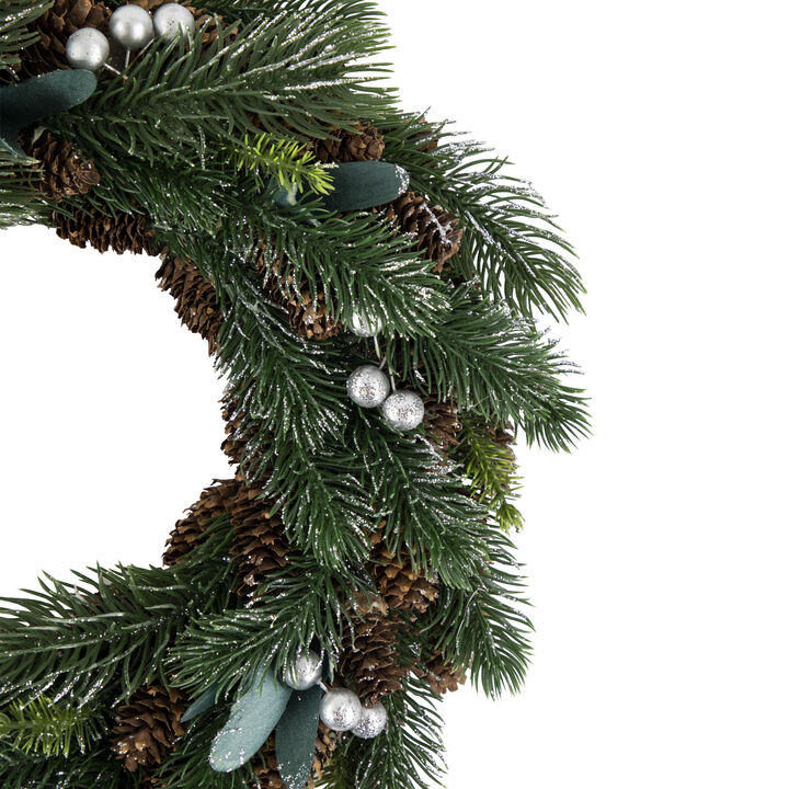 Green Pine  Pinecone with Berries Artificial Christmas Wreath  14"  Unlit