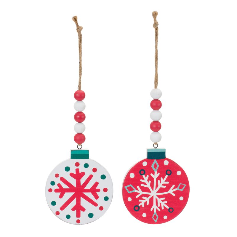 Set of 12 Wood Beaded Snowflake Ornaments – Handcrafted Beaded Snowflakes for Rustic and Natural Holiday Decor