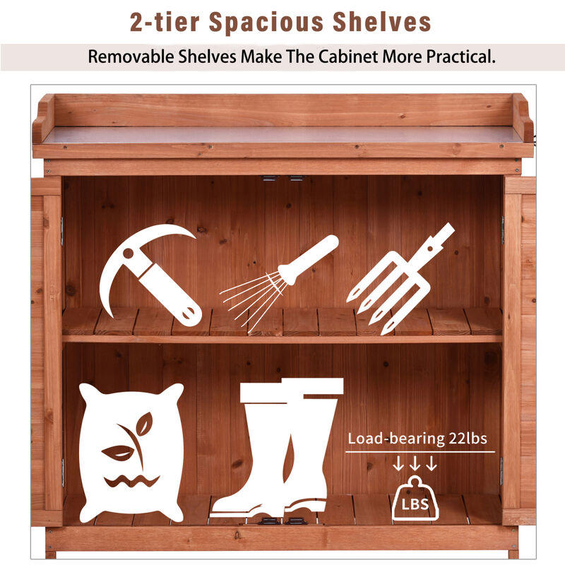 Outdoor 39 Potting Bench Table, Rustic Garden Wood Workstation Storage Cabinet Garden Shed