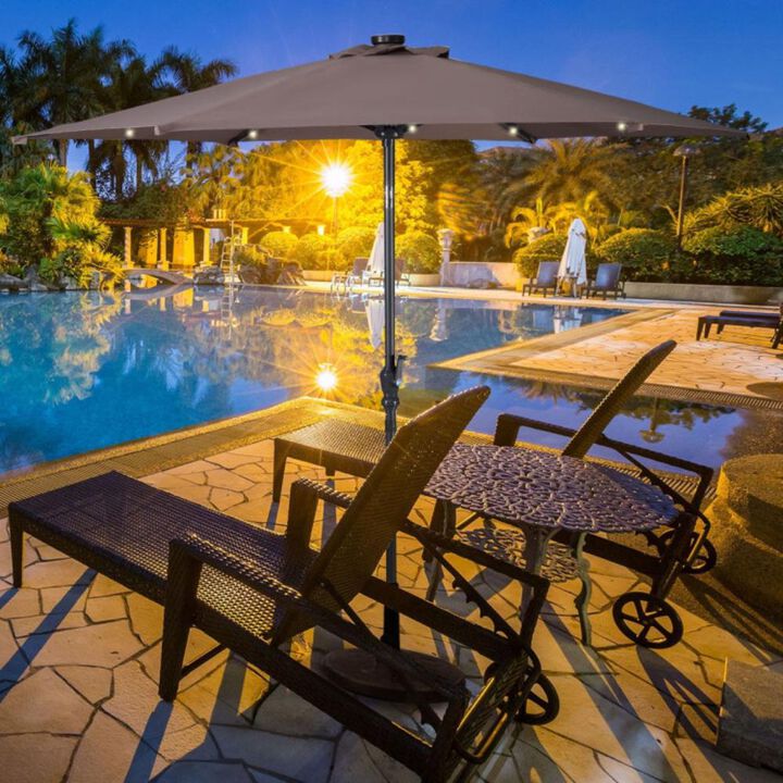 Hivvago 9 Feet Patio LED Solar Umbrella with Crank