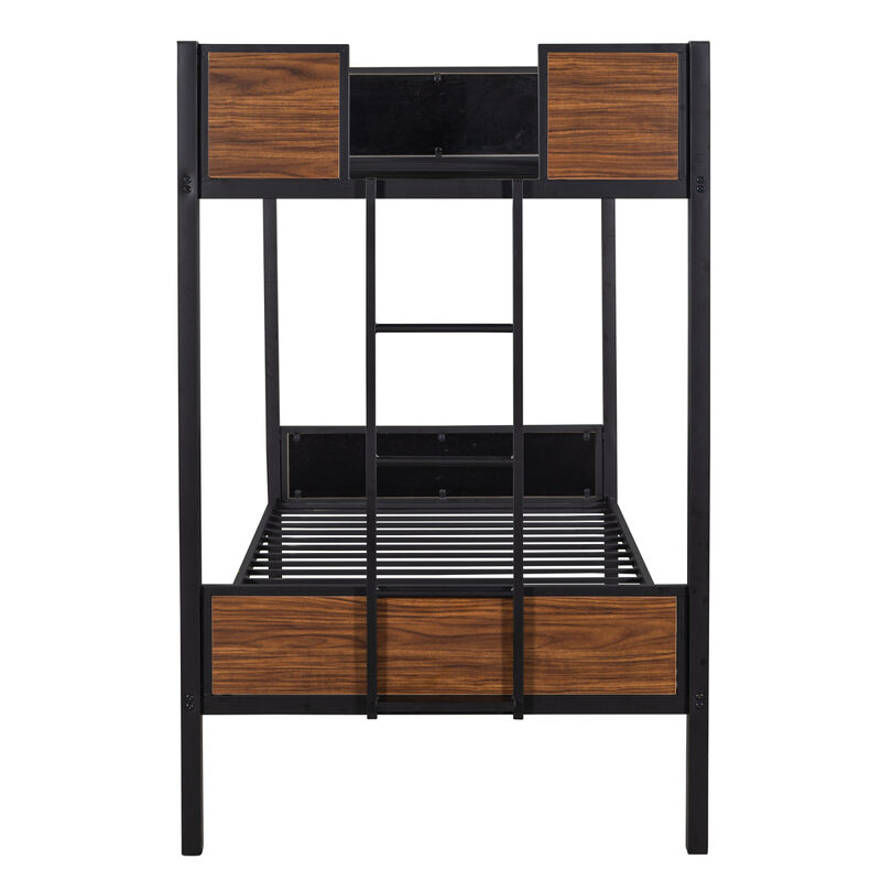 Twin-Over-Twin Bunk Bed Modern Style Steel Frame Bunk Bed With Safety Rail, Built-In Ladder