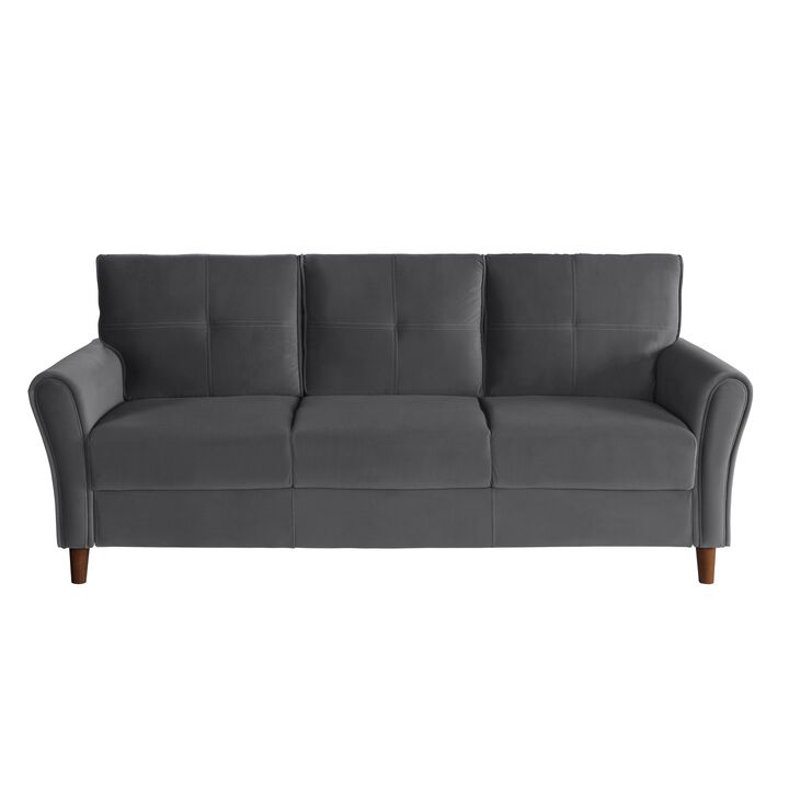 Sarah Sofa, Gray Velvet, Stitch Tufting, Reversible Cushions - Benzara