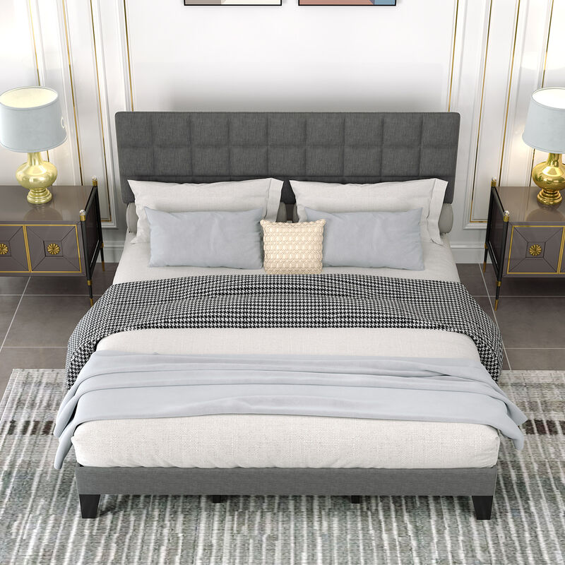 Modern Linen Bed Frame with Adjustable Headboard for Customizable Comfort and Stylish Bedroom Design