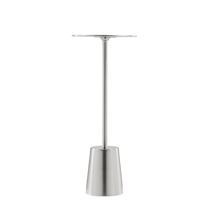 Mars 8 Inch Side End Drink Table, Round, Dome Tapered Base, Silver - Benzara