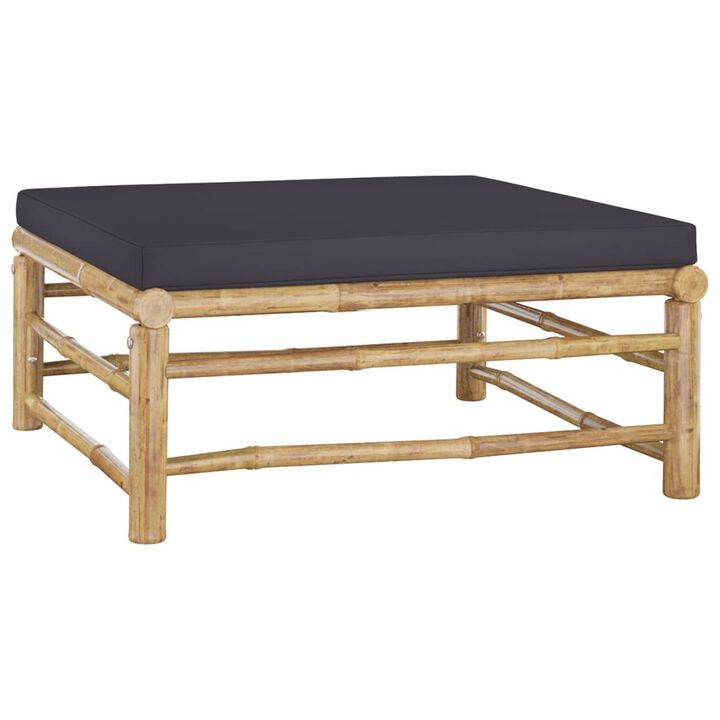 3pc Outdoor Modular Lounge Set, Table and Ottoman, Bamboo, Dark Gray - Benzara