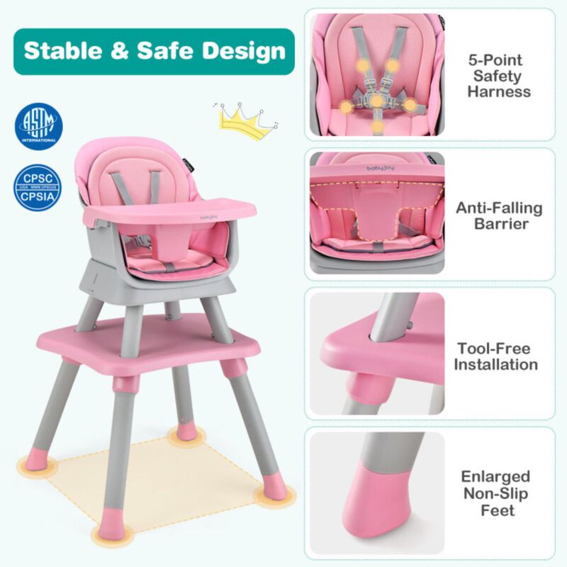 Hivvago 6-in-1 Convertible Baby High Chair with Adjustable Removable Tray