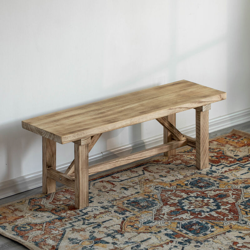 Vintiquewise 46'' Wooden Bench Farmhouse Entryway Organizer Retro Rustic Accent Seat Natural Wood Armless Design for Living Room Hallway Kitchen Dining Room Stylish & Practical Décor for Indoor Space